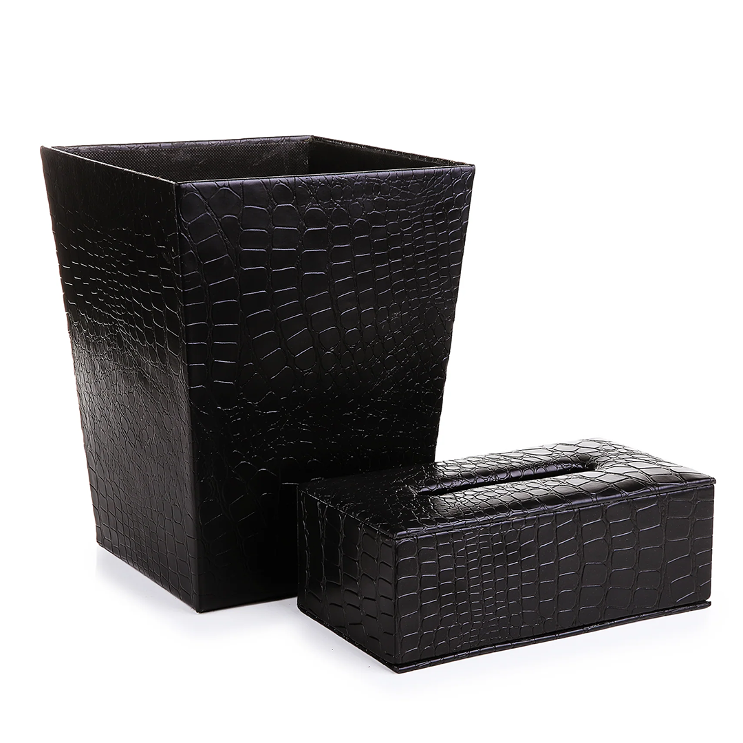 LEATHER BASKET WITH TISSUE BOX black
